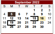 District School Academic Calendar for Memorial High School for September 2022