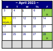 District School Academic Calendar for Myatt El for April 2023