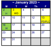 District School Academic Calendar for Northside El for January 2023