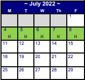 District School Academic Calendar for Myatt El for July 2022