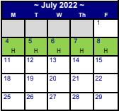 District School Academic Calendar for Northside El for July 2022