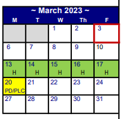 District School Academic Calendar for Myatt El for March 2023