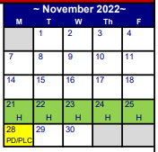 District School Academic Calendar for Myatt El for November 2022