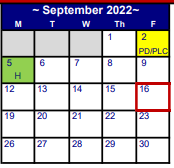 District School Academic Calendar for Northside El for September 2022