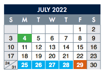 District School Academic Calendar for Clardy Elementary for July 2022