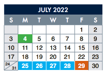 District School Academic Calendar for Wiggs Middle for July 2022