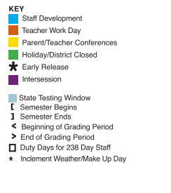 District School Academic Calendar Legend for Cooley Elementary