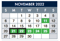 District School Academic Calendar for Guillen Middle for November 2022