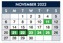 District School Academic Calendar for Zavala Elementary for November 2022