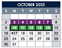 District School Academic Calendar for Career & Tech Ed Ctr for October 2022