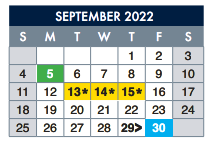 District School Academic Calendar for School-age Parent Ctr for September 2022