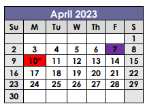 District School Academic Calendar for Bastrop County Juvenile Boot Camp for April 2023