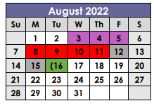 District School Academic Calendar for Booker T Washington Elementary for August 2022