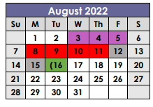 District School Academic Calendar for Bastrop County Juvenile Boot Camp for August 2022