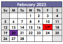 District School Academic Calendar for Bastrop County Juvenile Boot Camp for February 2023