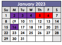 District School Academic Calendar for Bastrop County Juvenile Boot Camp for January 2023