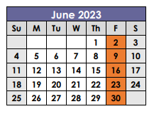 District School Academic Calendar for Bastrop County Juvenile Boot Camp for June 2023