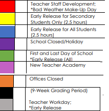 District School Academic Calendar Legend for Elgin Middle School