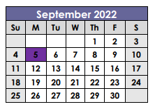 District School Academic Calendar for Bastrop County Juvenile Boot Camp for September 2022