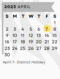 District School Academic Calendar for Early Childhood Center for April 2023