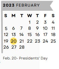 District School Academic Calendar for Early Childhood Center for February 2023