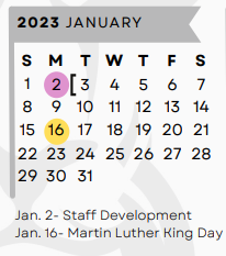 District School Academic Calendar for Travis Elementary for January 2023