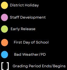 District School Academic Calendar Legend for 6th Grade Center