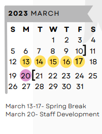 District School Academic Calendar for 6th Grade Center for March 2023