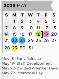 District School Academic Calendar for Bowie Elementary for May 2023