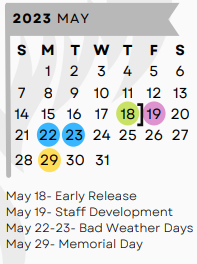 District School Academic Calendar for Early Childhood Center for May 2023