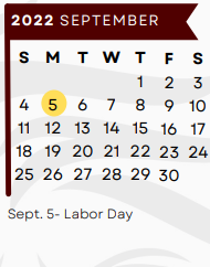 District School Academic Calendar for Early Childhood Center for September 2022