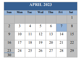 District School Academic Calendar for A. V. Clubbs Center for April 2023