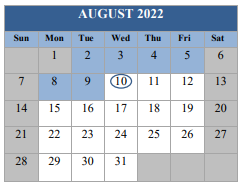 District School Academic Calendar for Warrington Middle School for August 2022