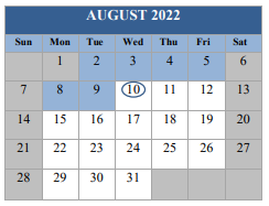 District School Academic Calendar for C. A. Weis Elementary School for August 2022