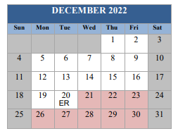 District School Academic Calendar for Judy Andrews for December 2022