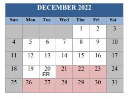 District School Academic Calendar for C. A. Weis Elementary School for December 2022