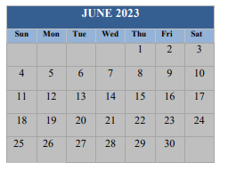 District School Academic Calendar for A. V. Clubbs Center for June 2023