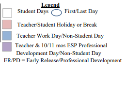 District School Academic Calendar Legend for C. A. Weis Elementary School