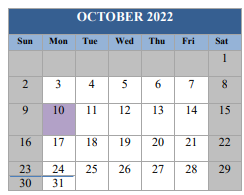 District School Academic Calendar for Allie Yniestra Elementary School for October 2022