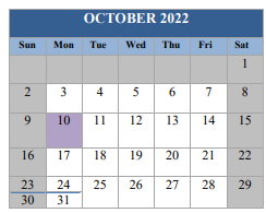 District School Academic Calendar for Escambia SCH. DIST. Jail PROG. for October 2022