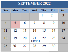 District School Academic Calendar for Escambia Juvenile Detention for September 2022