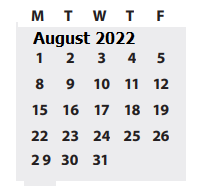 District School Academic Calendar for Coburg Elementary School for August 2022