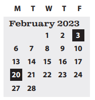 District School Academic Calendar for Parker Elementary School for February 2023