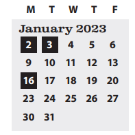 District School Academic Calendar for Gilham Elementary School for January 2023