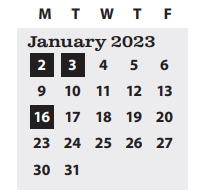 District School Academic Calendar for Buena Vista Elementary School for January 2023