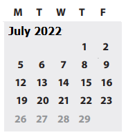 District School Academic Calendar for Coburg Elementary School for July 2022