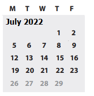 District School Academic Calendar for Magnet Arts Elementary School for July 2022