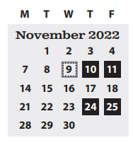 District School Academic Calendar for Cesar E Chavez Elementary School for November 2022