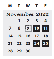 District School Academic Calendar for Magnet Arts Elementary School for November 2022