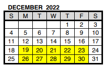 District School Academic Calendar for Caze Elementary School for December 2022